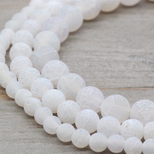 Matte White weathered agate beads, Crackled agate beads Round Beads, Effloresce agate beads, 6mm, 8mm,10mm,full strand 15.5inch#39