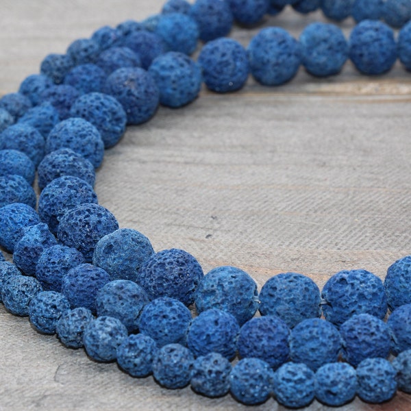 Natural Lava beads, Blue volcanic stone beads, Blue lava beads, 6mm, 8mm,10mm, full strand 15.5inch #162