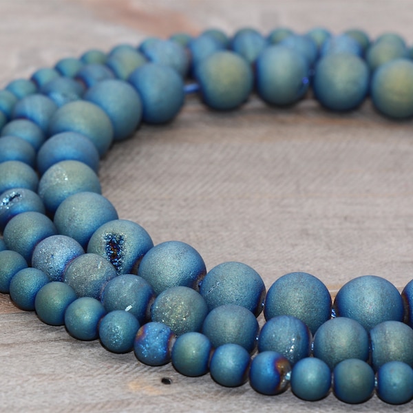 Blue Druzy agate beads, blue round  gemstones,6mm, 8mm,10mm, full strand 15.5inch#151