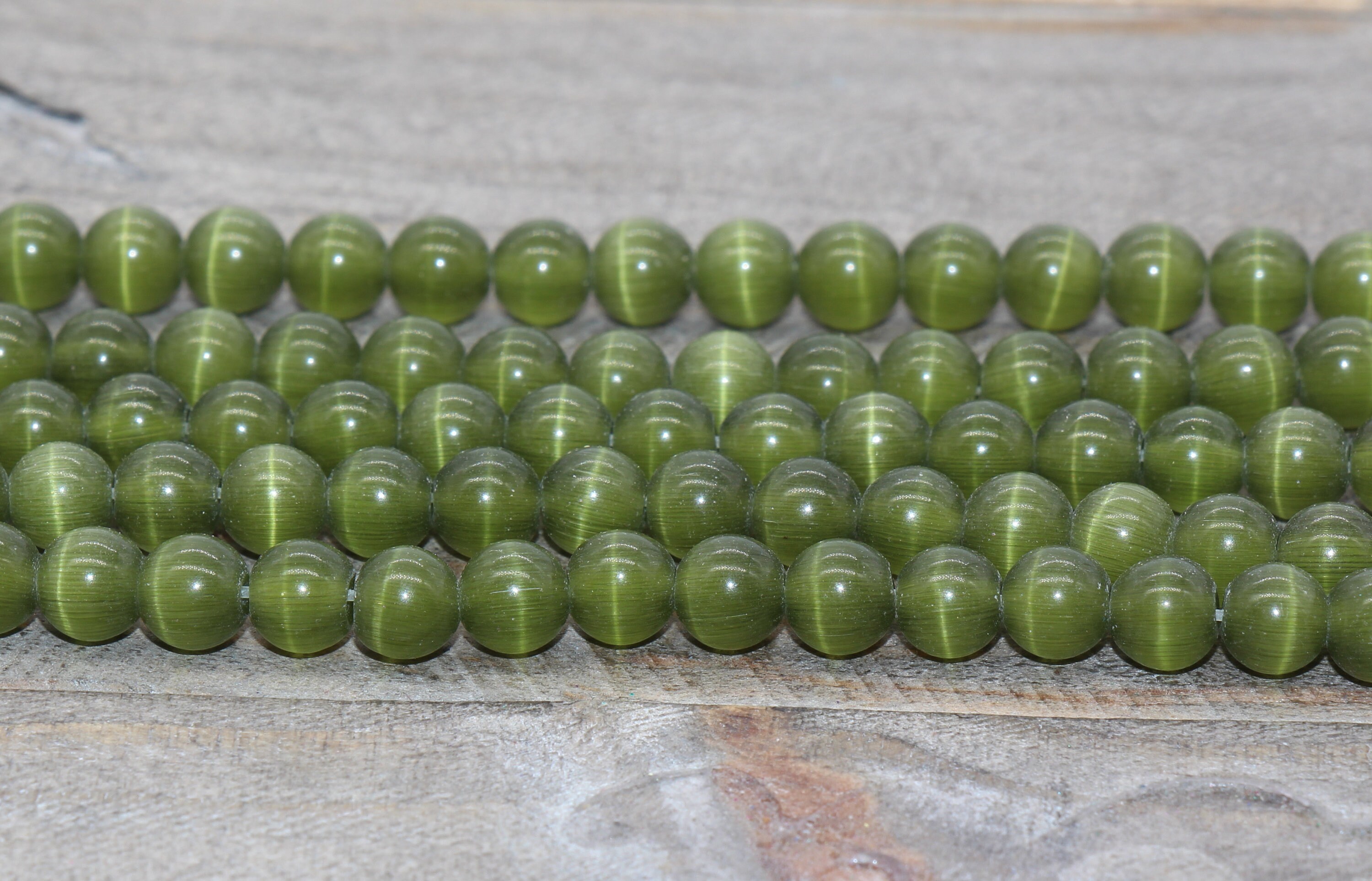 Olive Green Cat Eye Beads Green Round Smooth Gemstones6mm Etsy