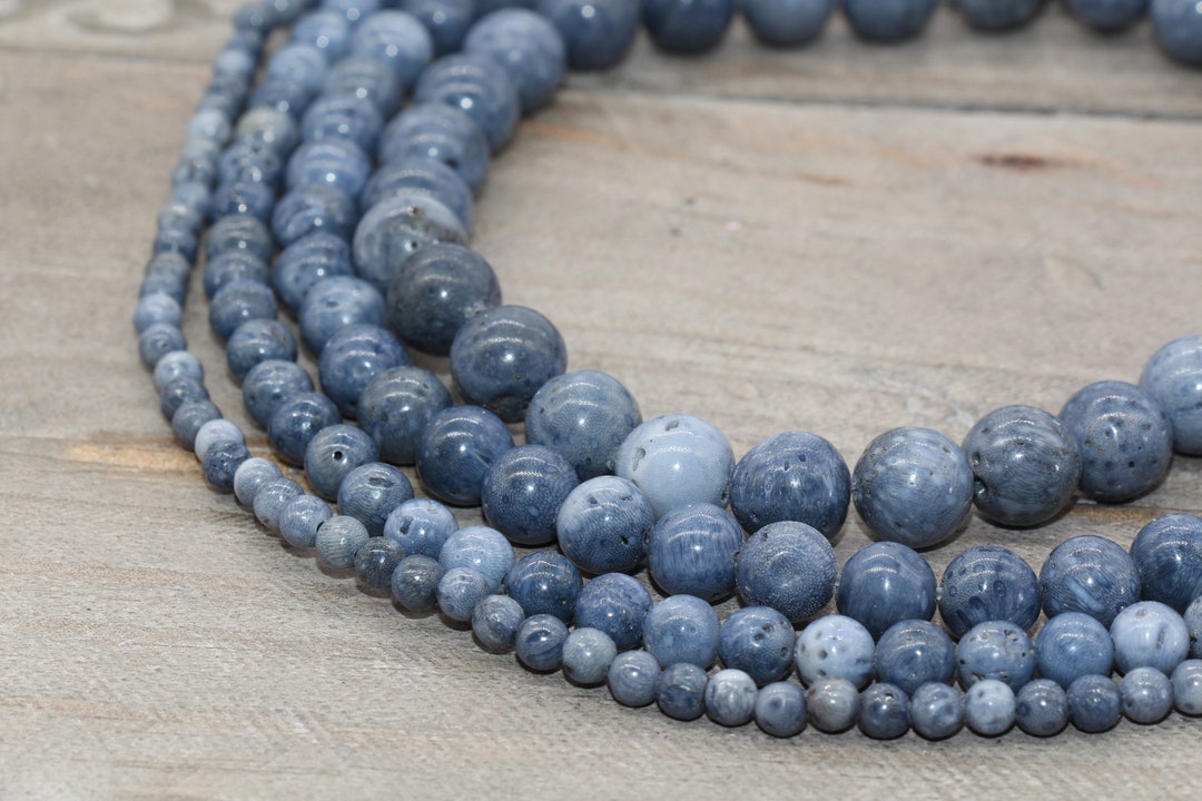 Natural Blue Coral Beads, Blue Beads, Round Smooth Gemstones,4mm, 6mm