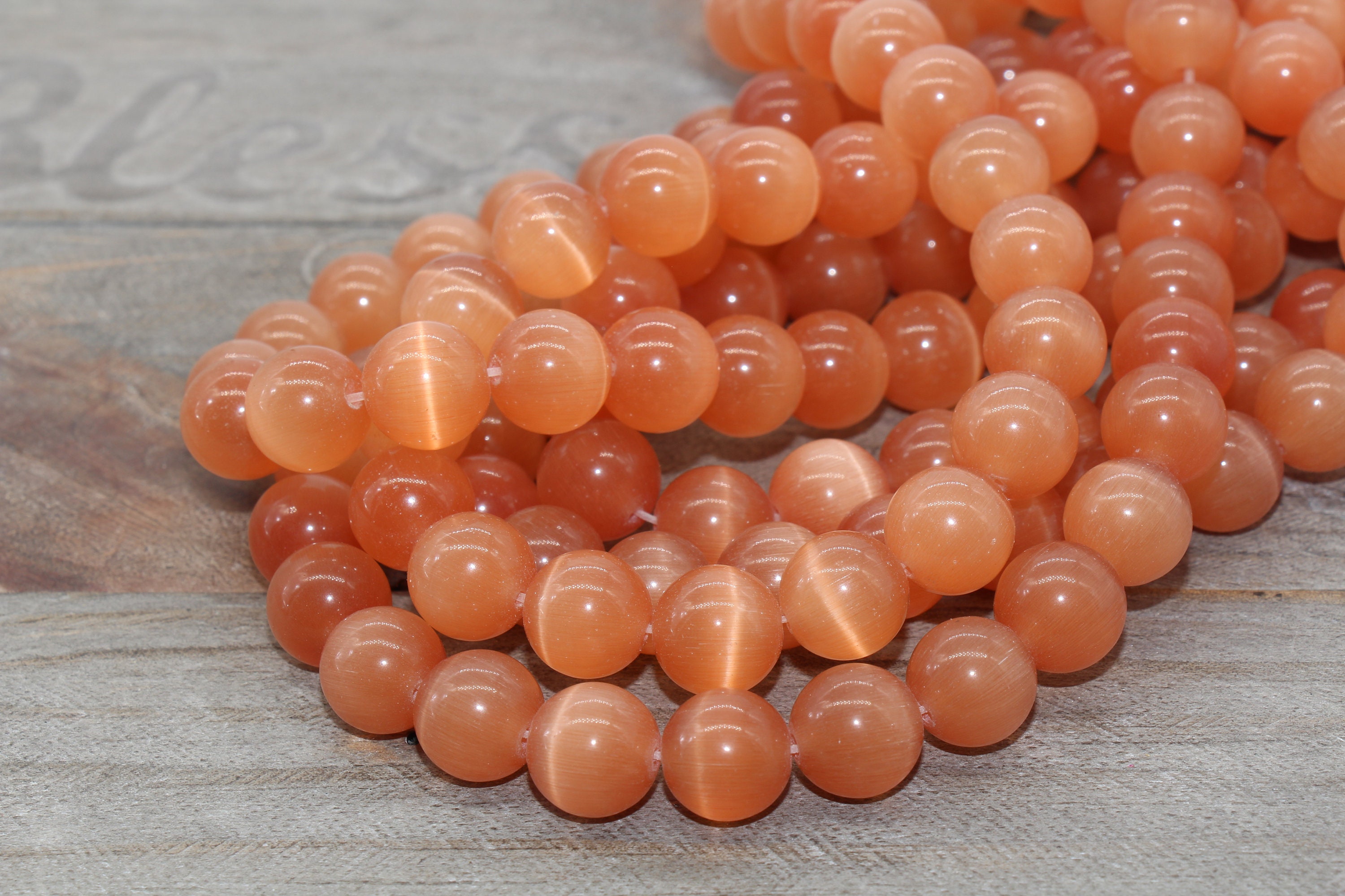 Peach Color Cat Eye Beads Light Orange Smooth Gemstones6mm Etsy
