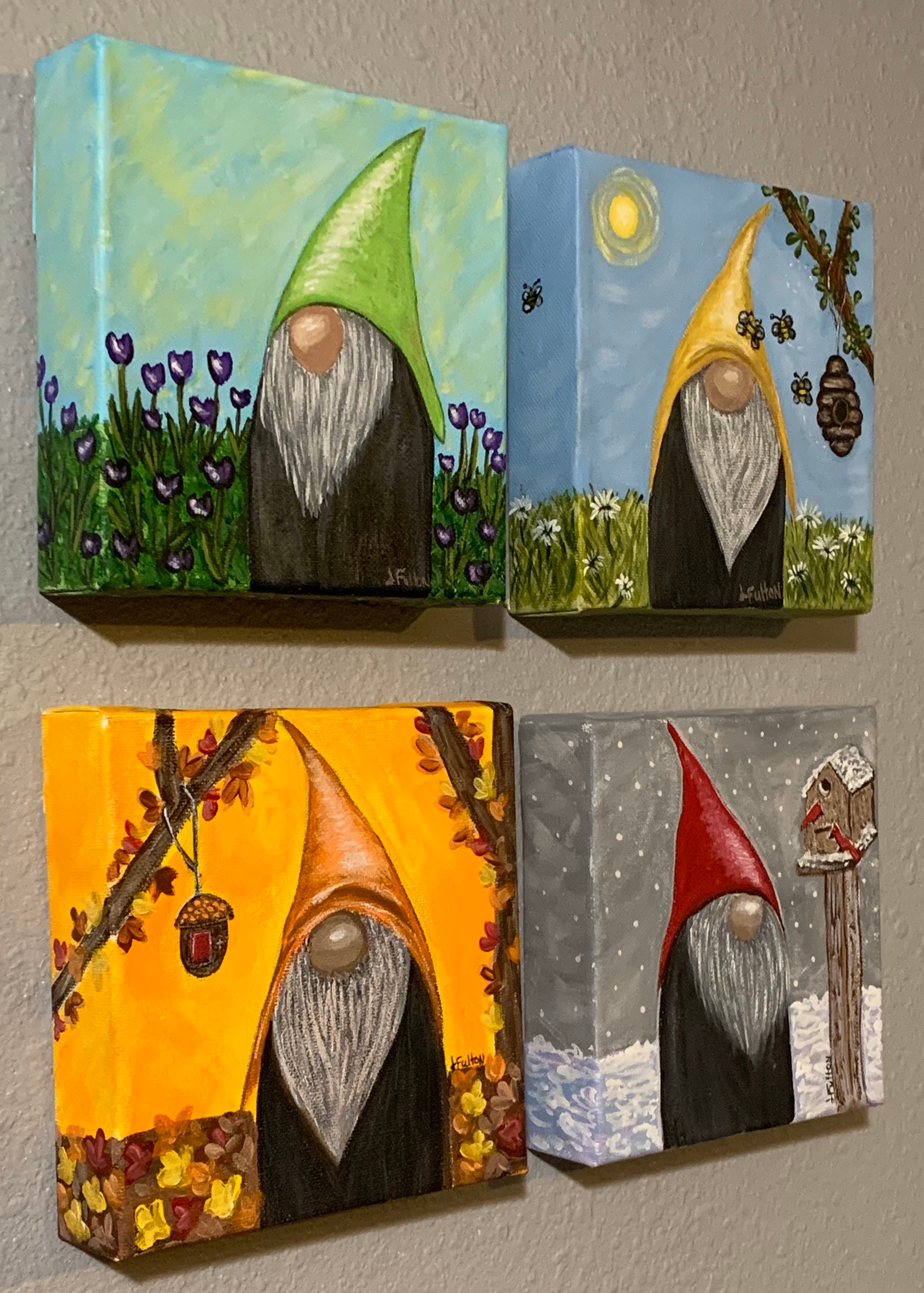 Set of 4 acrylic gnome paintings 1 for each seasonspring Etsy