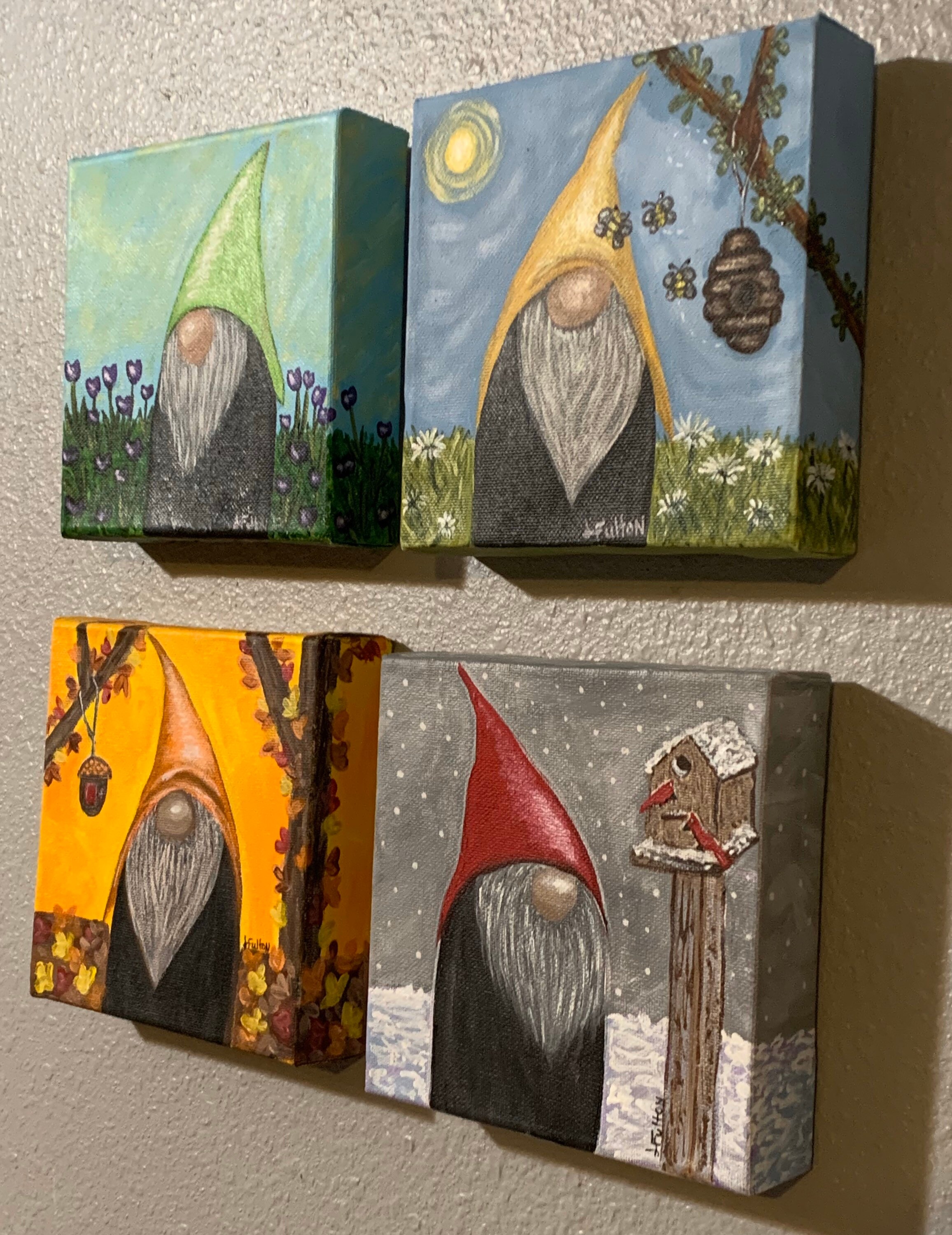 Set of 4 acrylic gnome paintings 1 for each seasonspring Etsy