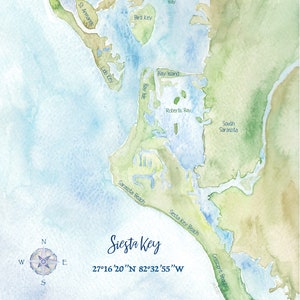 Siesta Key FL Watercolor Map