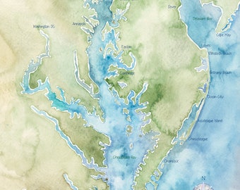 Upper Chesapeake Bay Watercolor Map