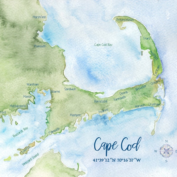 Cape Cod Watercolor Map