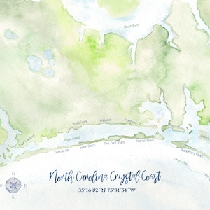Crystal Coast NC Watercolor Map
