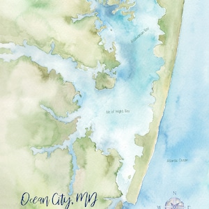 Ocean City MD Watercolor Map 8x10