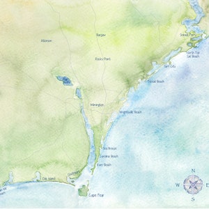 Lower Coast North Carolina Watercolor Map