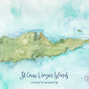 St Croix Virgin Island Watercolor Map