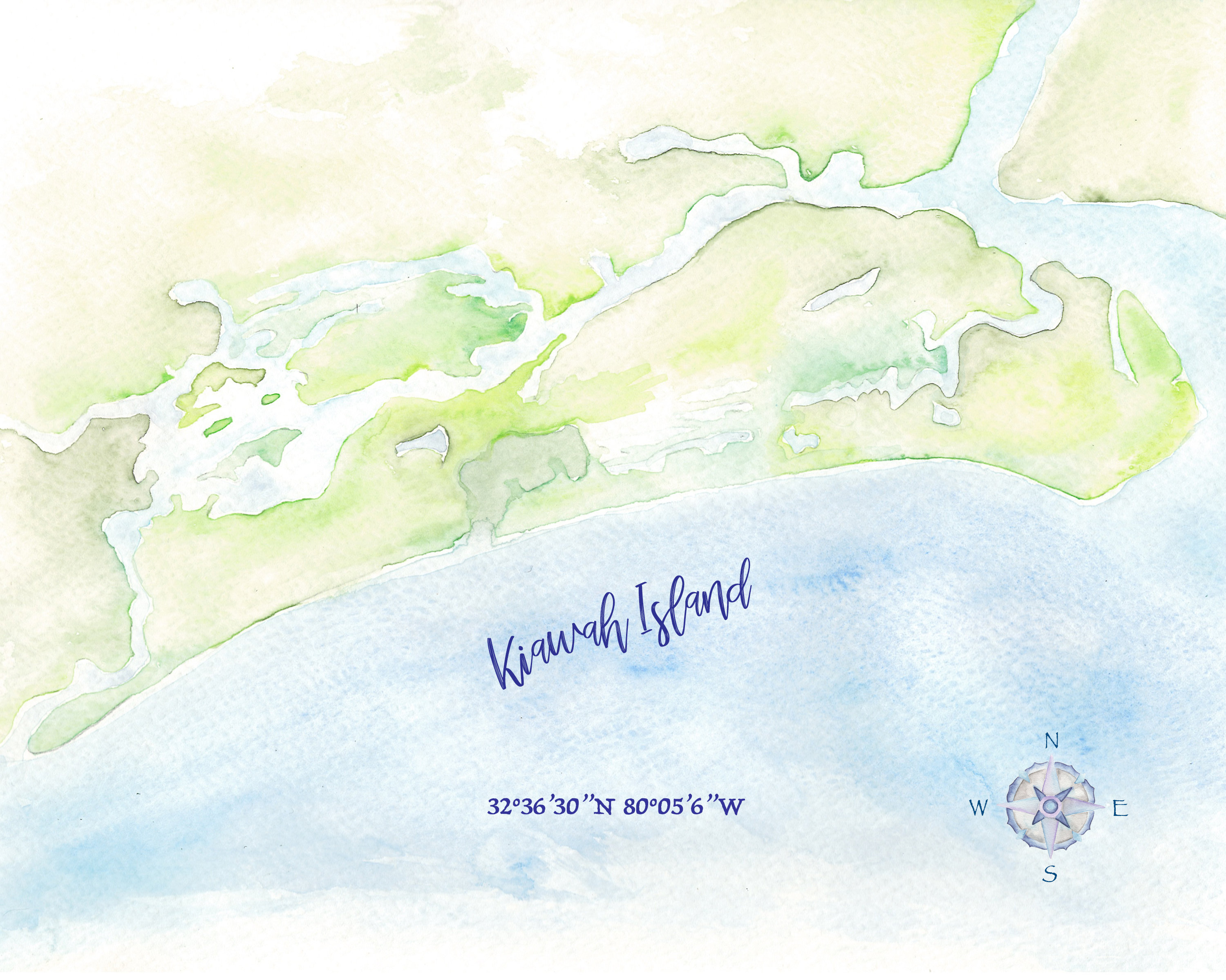 Kiawah Island 2 Watercolor Map Etsy