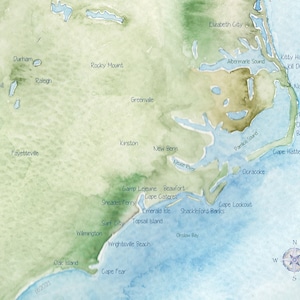 North Carolina Coast Watercolor Map