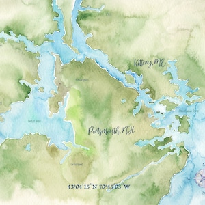 Portsmouth NH Watercolor Map 8x10