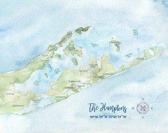 The Hamptons Watercolor Map