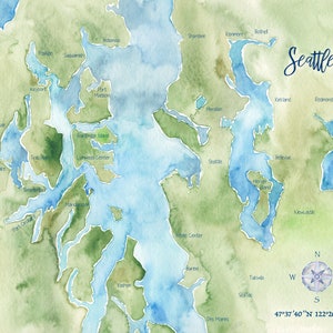 Seattle Washington Watercolor Map