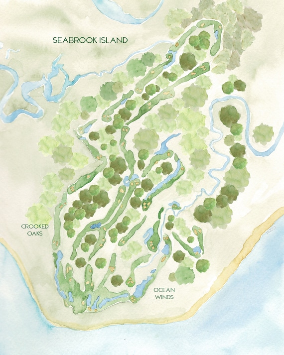 Map Of Seabrook Island Sc Seabrook Island Sc Golf Course Watercolor Print | Etsy Australia