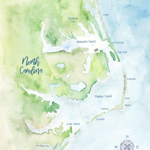 Coastal NC Watercolor Map