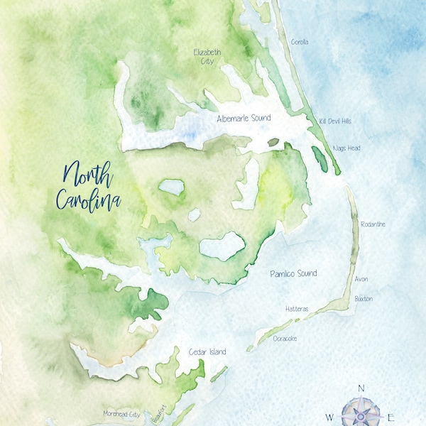 Coastal Map of Nc - Etsy