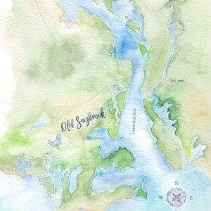 Old Saybrook CT Watercolor Map