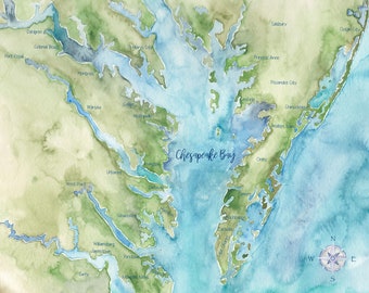 Chesapeake Bay Watercolor Map