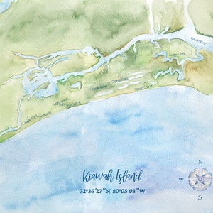 Kiawah Island Detailed Watercolor Map 8x10