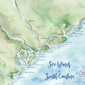 Sea Islands of South Carolina Watercolor Map