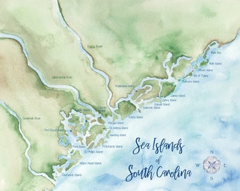 Sea Islands of South Carolina Watercolor Map