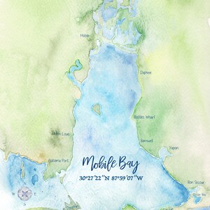 Mobile Bay Watercolor Map