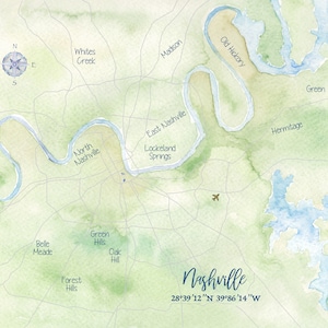 Nashville TN Watercolor Map