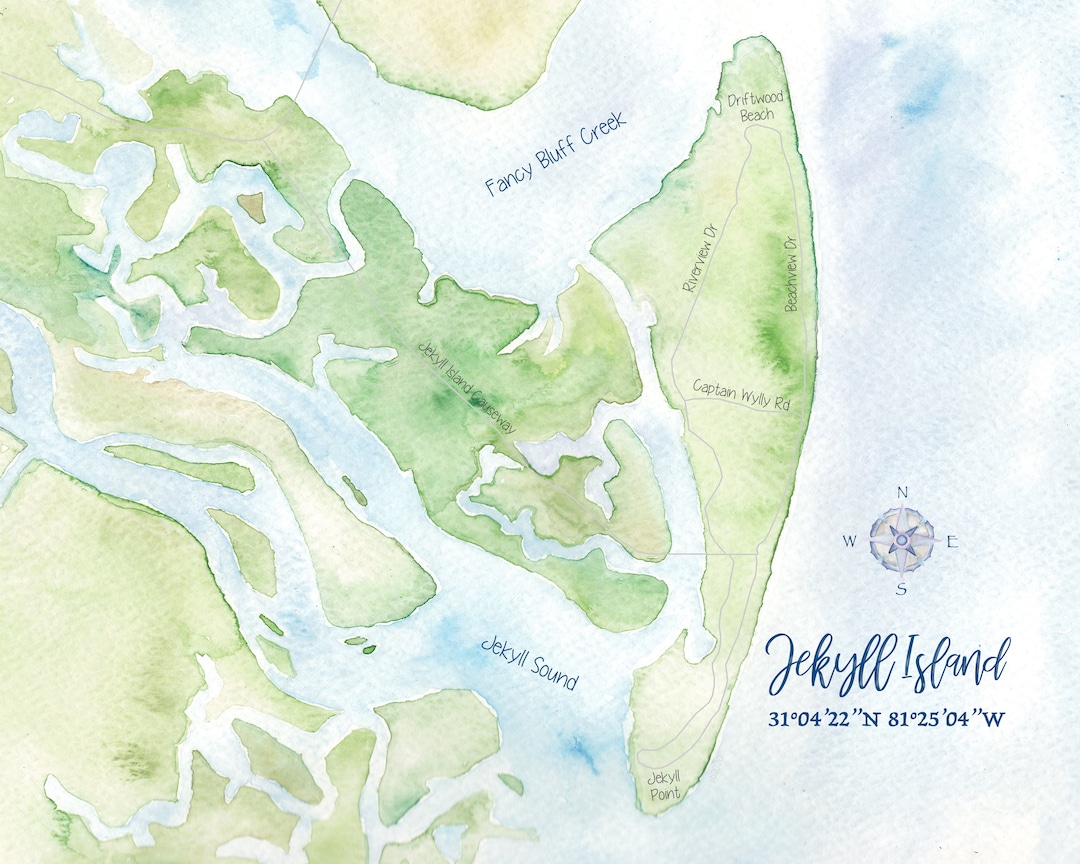 Jekyll Island Watercolor Map - Etsy