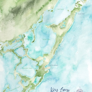 Key Largo Florida Watercolor Map