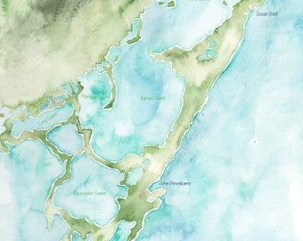 Key Largo Florida Watercolor Map