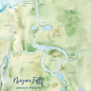 Niagara Falls Grand Island NY Watercolor Map