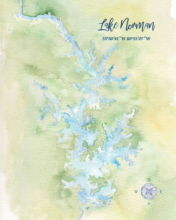 Lake Norman NC Watercolor Map - Etsy