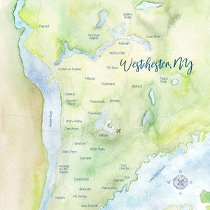 Westchester NY Watercolor Map 8x10