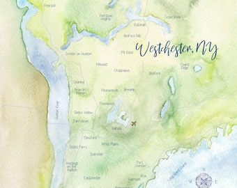 Westchester NY Watercolor Map