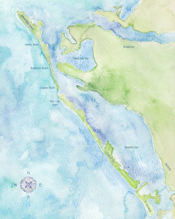 Longboat Key FL Watercolor Map - Il 570xN.2489124965 Ds8y