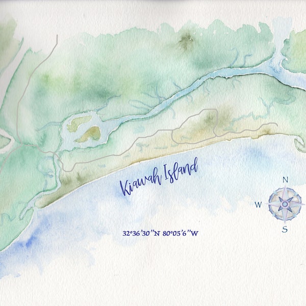 Kiawah Island Watercolor Map