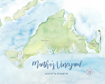 Martha's Vineyard Watercolor Map