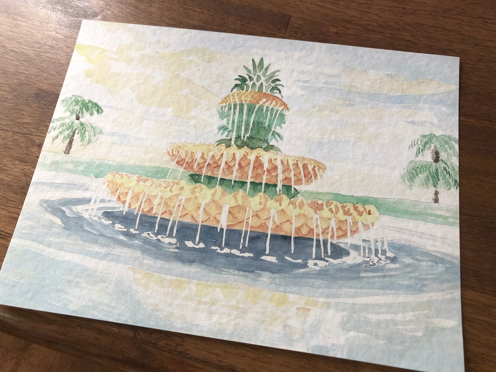 Charleston Pineapple Fountain Watercolor Print | Etsy