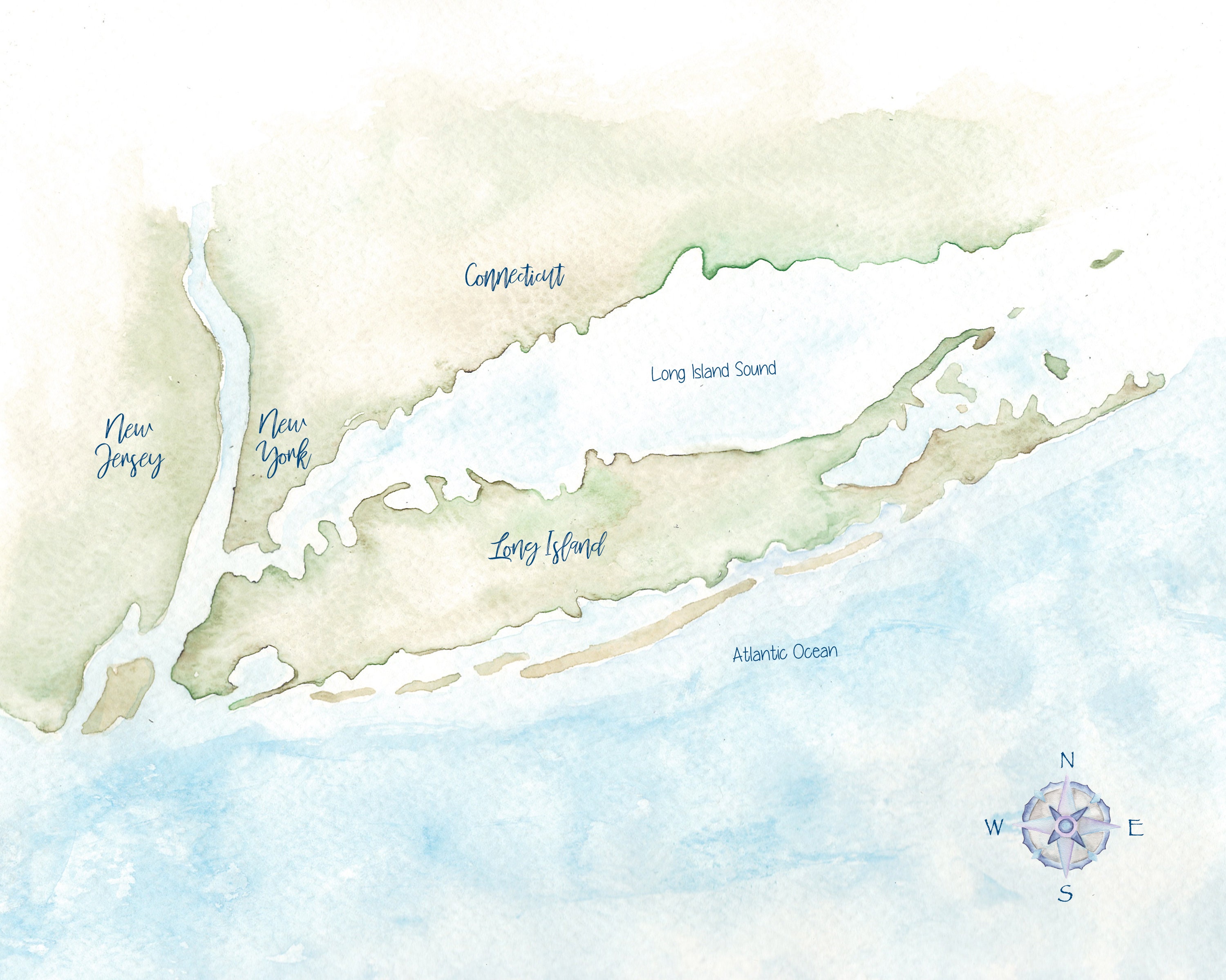 Long Island Sound Watercolor Map | Etsy