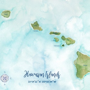 Hawaiian Islands Watercolor Map