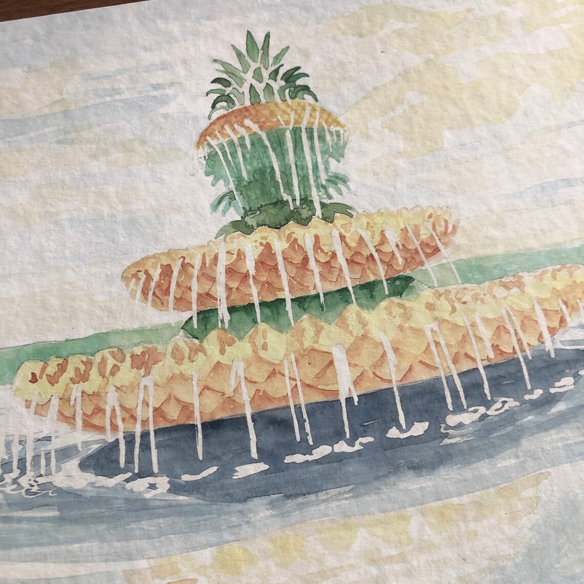 Charleston Pineapple Fountain Watercolor Print Etsy
