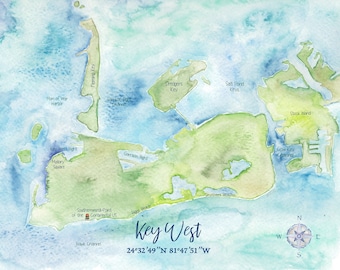 Key West FL Watercolor Map