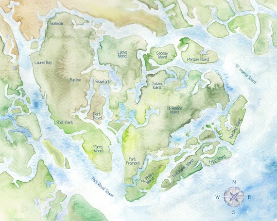 Map Of Fripp Island Sc Beaufort St Helena Fripp Island Sc Watercolor Map - Etsy Canada