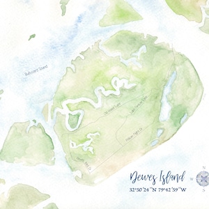 Dewees detailed Watercolor Map 8x10