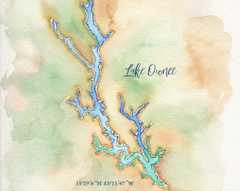 Lake Oconee GA Watercolor Map