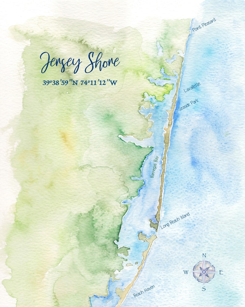 Jersey Shore Watercolor Map Etsy