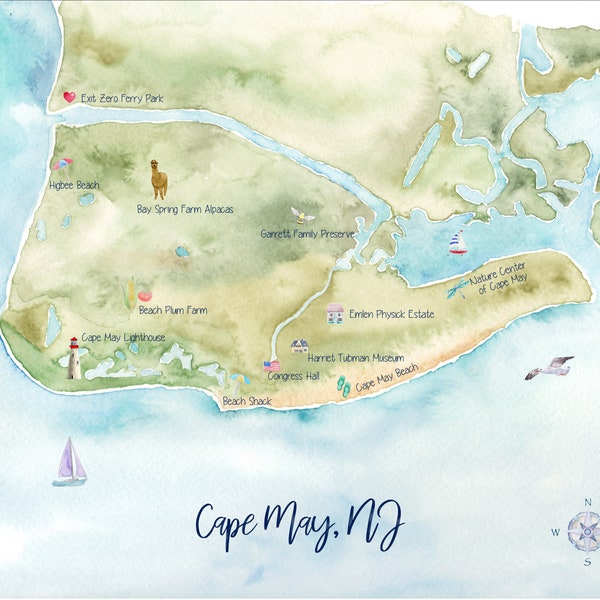 Cape May NJ Watercolor Map